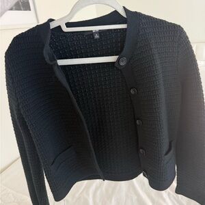 Uniqlo Black Waffle-Knit Button Cardigan